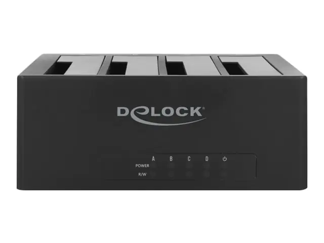 Delock USB Type-C Docking Station for 4 x SATA HDD / SSD - HDD-Dockingstation Schächte: 4 - 2,5" / 3,5" gemeinsam genutzt (6,4 cm/8,9 cm gemeinsam genutzt) - SATA 6Gb/s - USB-C - Schwarz