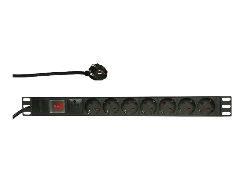 LogiLink - Stromverteilungseinheit (Rack - einbaufähig) - Wechselstrom 250 V - 3500 Watt - Eingabe, Eingang CEE 7/7 - Ausgangsanschlüsse: 7 (Stromversorgung) - 1U - 48.3 cm (19") - Schwarz, RAL 9005