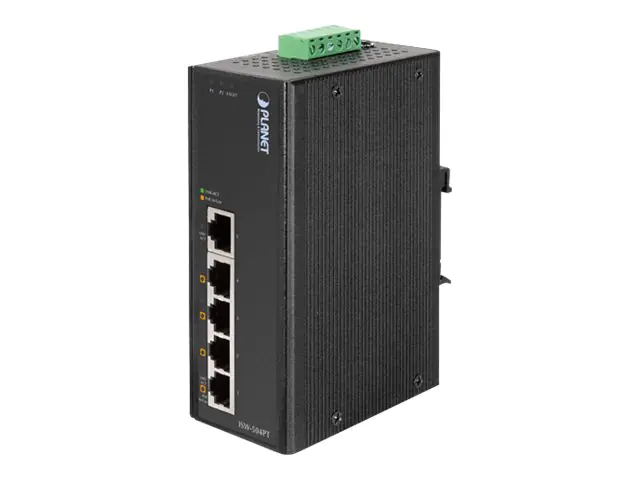 PLANET ISW-504PT - Switch - 4 x 10/100 (PoE) + 1 x 10/100 - an DIN-Schiene montierbar, wandmontierbar - PoE - Gleichstrom