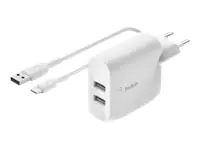 Belkin BoostCharge - Netzteil - 24 Watt - 2 Ausgabeanschlussstellen (USB) - weiß