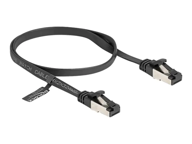 Delock - Patch-Kabel - RJ-45 (M) zu RJ-45 (M) - 50 cm - U/FTP - CAT 8.1 - ohne Haken, flach - Schwarz