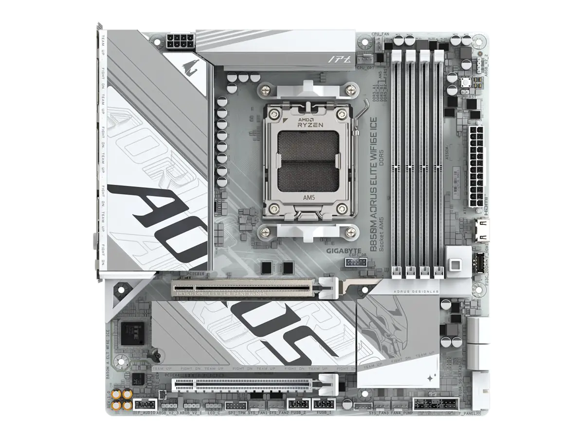 AORUS B850M ELITE WIFI6E ICE - Motherboard - micro ATX - Socket AM5 - AMD B850 Chipsatz - USB-C 3.2 Gen 2x2, USB-C 3.2 Gen2, USB 3.2 Gen 1, USB 3.2 Gen 2 - Bluetooth, 2.5 Gigabit LAN, Wi-Fi 6E - Onboard-Grafik (CPU erforderlich) - HD Audio (8-Kanal)