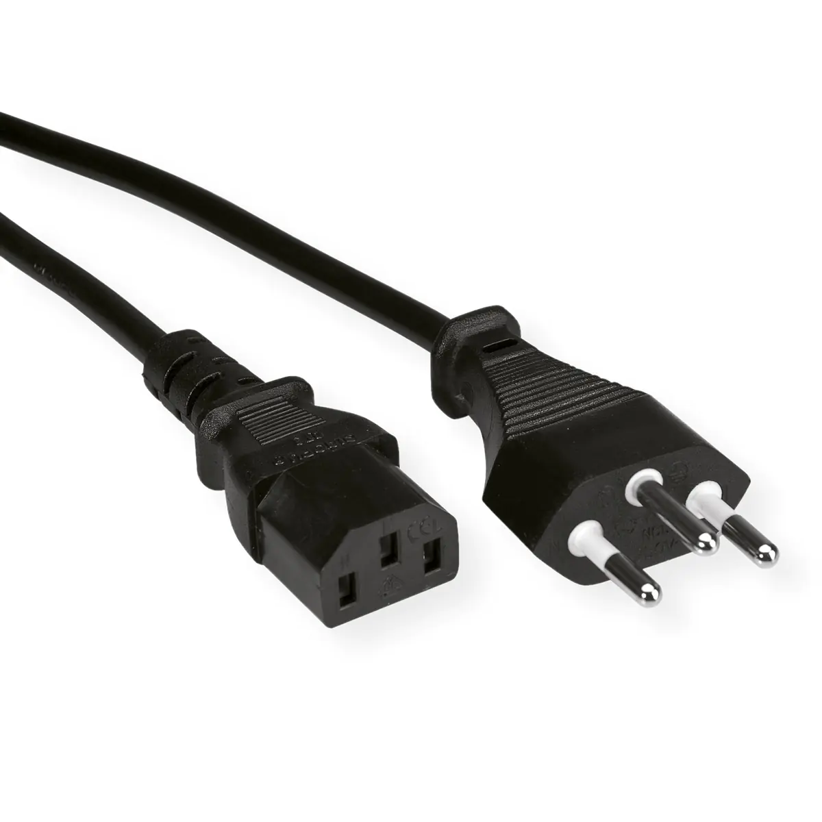 VALUE - Stromkabel - T12 (M) zu power IEC 60320 C13 - Wechselstrom 250 V - 10 A - 80 cm - Schwarz - Schweiz