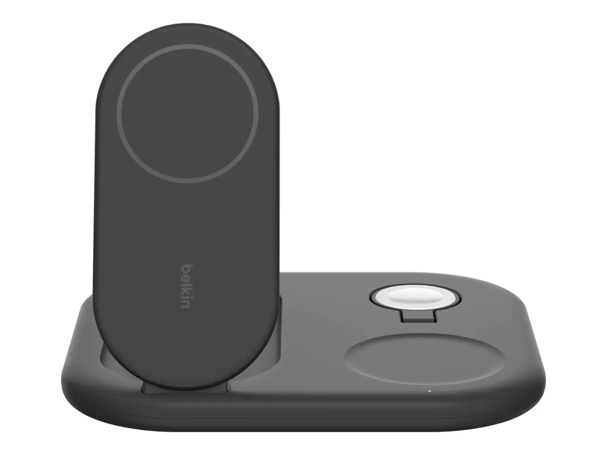 Belkin BoostCharge 3-in-1 - Kabelloses Ladegerät - magnetisch, faltbar, mit Qi2 + AC-Netzteil - 15 Watt - Fast Charge - Schwarz