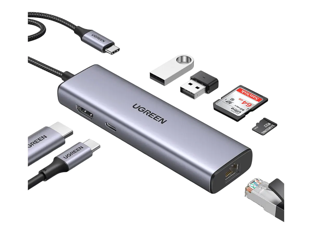 Ugreen USB-C to 2*USB3.0+HDMI+RJ 45+SD&TF+PD port Hub