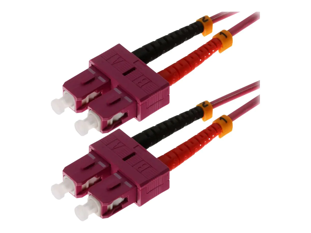 Helos - Patch-Kabel - SC multi-mode (M) bis SC multi-mode (M) - 1 m - Glasfaser - Duplex - 50/125 Mikrometer - OM4 - Erikaviolett Helos - Patch-Kabel - SC multi-mode (M) bis SC multi-mode (M) - 1 m - Glasfaser - Duplex - 50/125 Mikrometer - OM4 - Erikaviolett