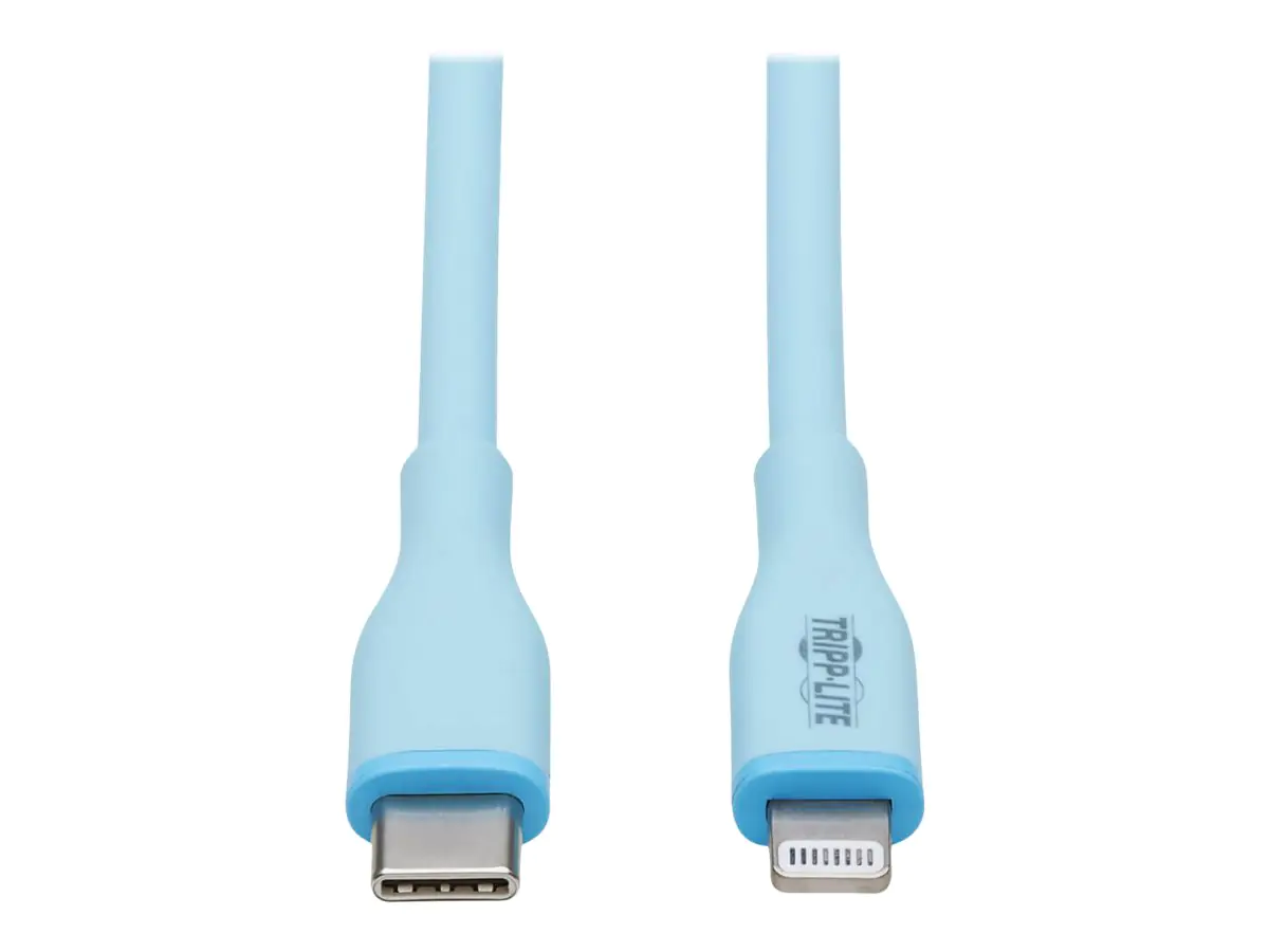 Eaton Tripp Lite Series Safe-IT USB-C to Lightning Sync/Charge Antibacterial Cable, Ultra Flexible, MFi Certified - USB 2.0 (M/M), Light Blue, 3 ft. (0.91 m) - Lightning-Kabel - 24 pin USB-C männlich zu Lightning männlich - 91 cm - Hellblau - passiv, USB