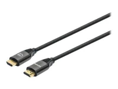 Manhattan HDMI Cable with Ethernet, 8K@60Hz (Ultra High Speed), 1m (Braided), Male to Male, Black, 4K@120Hz, Ultra HD 4k x 2k, Fully Shielded, Gold Plated Contacts, Lifetime Warranty, Polybag - Ultra High Speed - HDMI-Kabel mit Ethernet - HDMI männlich zu