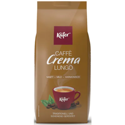 Käfer Kaffee Caffè Crema Lungo sanft, mild, harmonisch ganze Bohne 1.000 g/Pack. Käfer Kaffee Caffè Crema Lungo sanft, mild, harmonisch ganze Bohne 1.000 g/Pack.