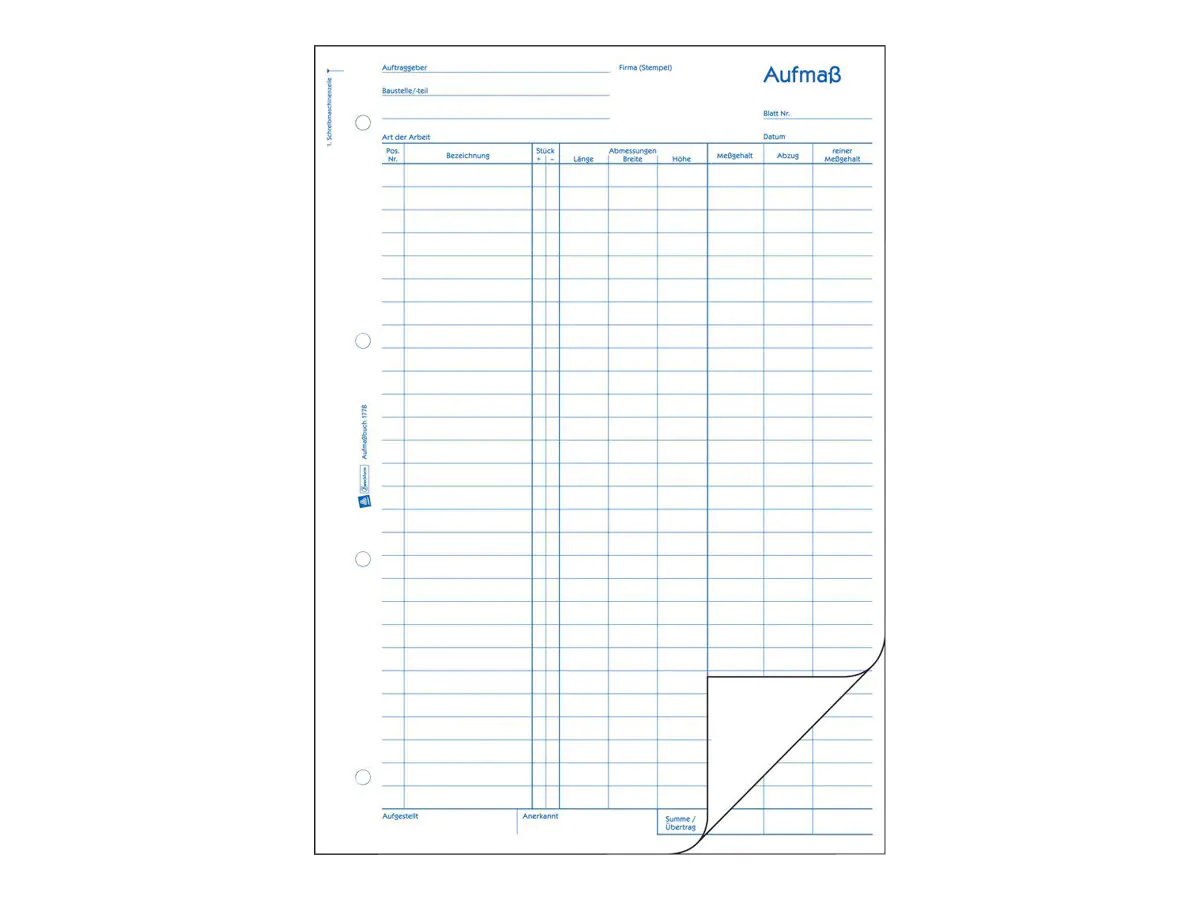 Avery Zweckform Außmaßbuch - 50 Blatt - A4 (210 x 297 mm) 1778