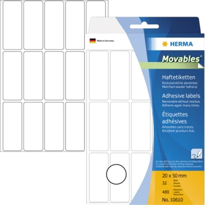 HERMA Haftetikett Movables 10610 20x50mm weiß 480 St./Pack. HERMA Haftetikett Movables 10610 20x50mm weiß 480 St./Pack.