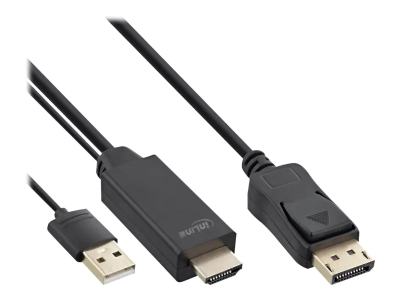 InLine HDMI to DisplayPort Converter Cable - Videokabel - HDMI, USB (nur Strom) männlich zu DisplayPort männlich - 3 m - Schwarz - 4K Unterstützung, aktiv InLine HDMI to DisplayPort Converter Cable - Videokabel - HDMI, USB (nur Strom) männlich zu DisplayPort männlich - 3 m - Schwarz - 4K Unterstützung, aktiv