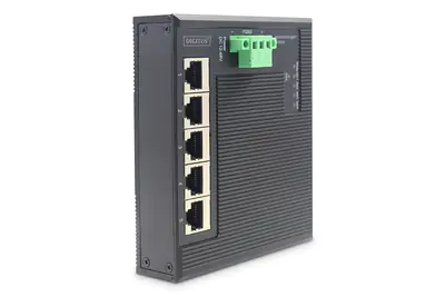 DIGITUS Industrial Gigabit Flat Switch - Erweiterter Temperaturbereich - Switch - 5 x 10/100/1000 - an DIN-Schiene montierbar, wandmontierbar - Gleichstrom