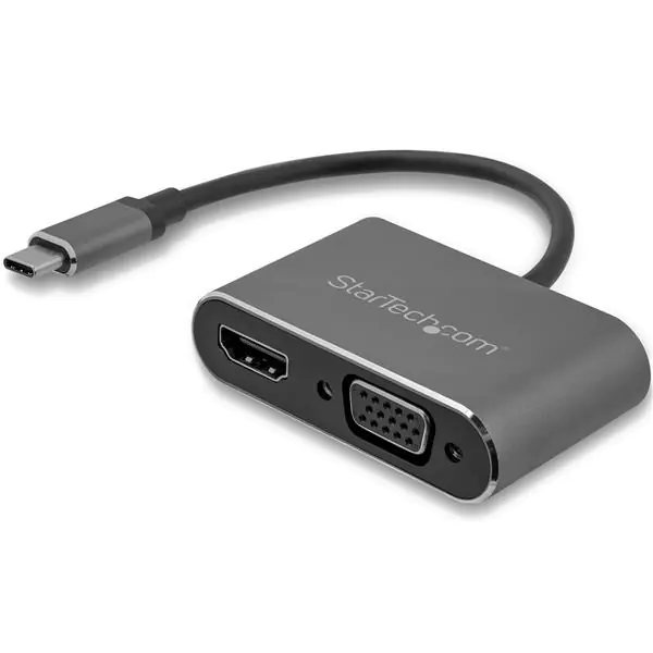 StarTech USB-C auf VGA und HDMI Adapter - Aluminium - USB-C Multiport Adapter - 4K 30Hz - Space Grey - Grau - integriertes Kabel - Externer Videoadapter - IT6222 - USB-C - HDMI, VGA - Space-grau