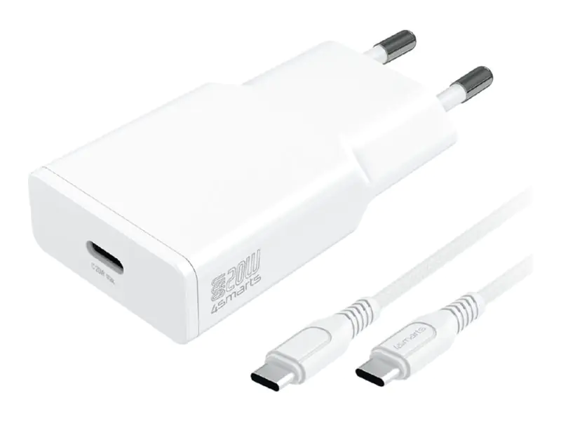 4smarts Netzladegerät PDPlug Slim 20W GaN 1C und USB-C Kabel 1.5m weiß