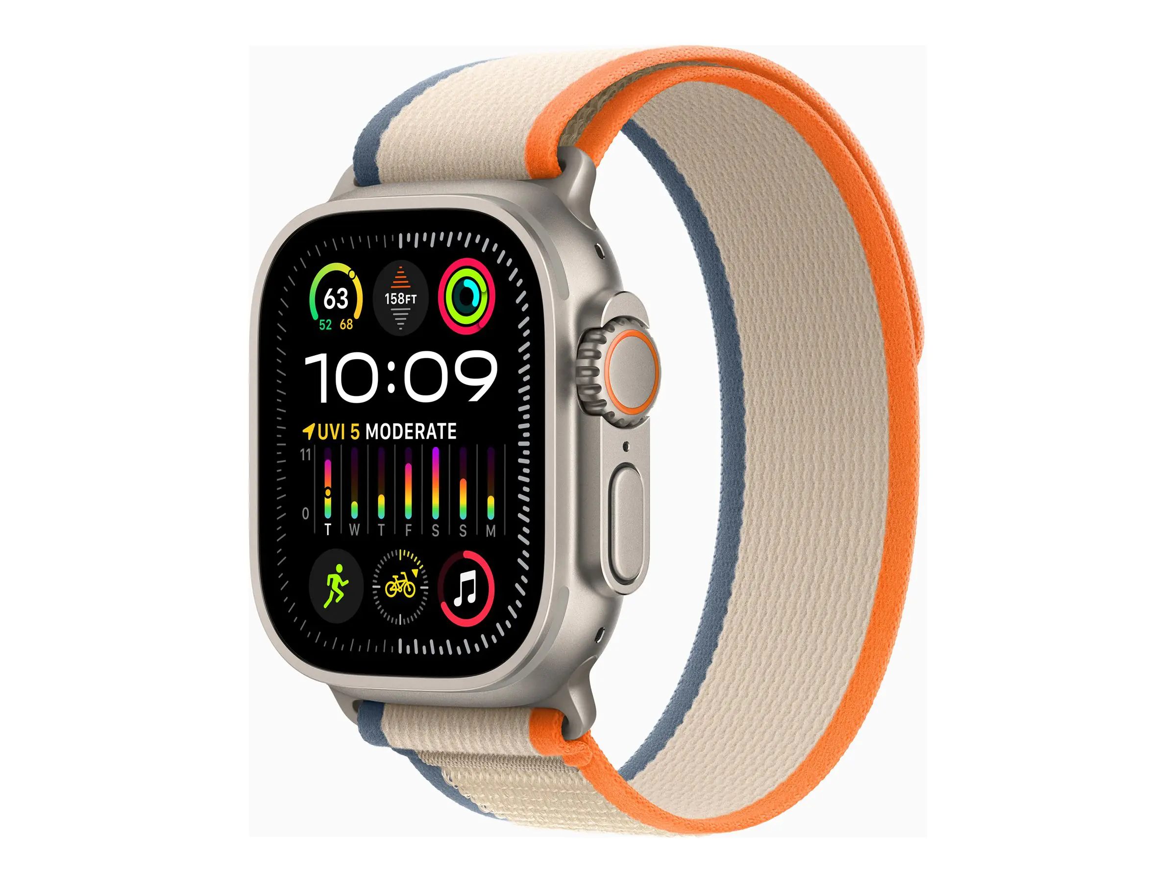 Apple Watch Ultra 2 - 49 mm - Titan - intelligente Uhr mit Trail Loop - Nylongewebe - orange/beige - Bandgröße: M/L - 64 GB - LTE, Wi-Fi, Bluetooth, UWB - 4G - 61.4 g