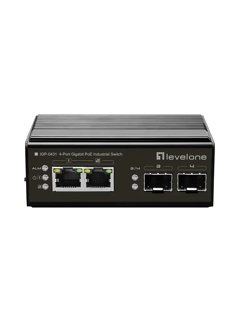 LevelOne IGP-0431 - Switch - unmanaged - 2 x 10/100/1000 (PoE) + 2 x Gigabit SFP - an DIN-Schiene montierbar - PoE - DC power