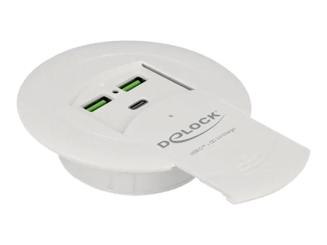 Delock USB Type-C Charger PD 85 W + Qualcomm Quick Charge 3.0 for table mounting - Batterieladegerät / Stromadapter - Wechselstrom 100-240 V - 87 Watt - Ausgangsanschlüsse: 3 - weiß