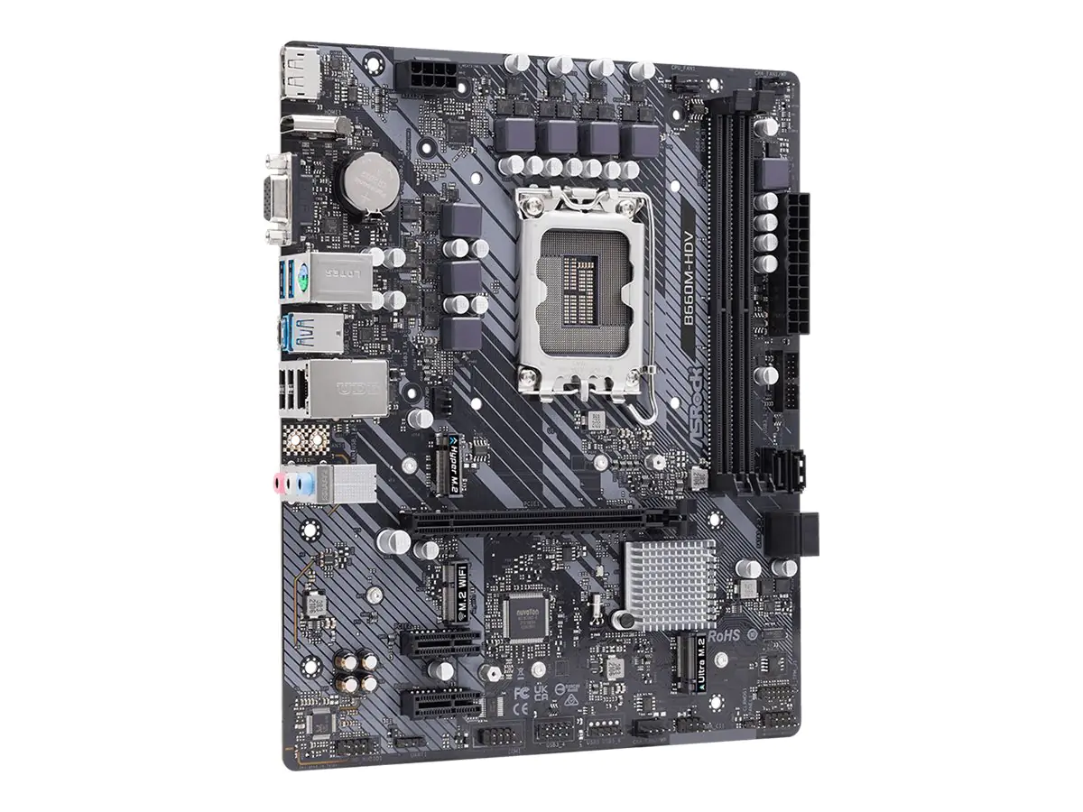 ASRock B660M-HDV - Motherboard - micro ATX - LGA1700-Sockel - B660 Chipsatz - USB-C Gen1, USB 3.2 Gen 1 - Gigabit LAN - Onboard-Grafik (CPU erforderlich) - HD Audio (8-Kanal)