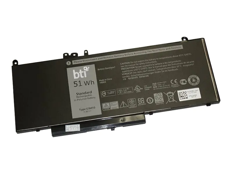 BTI - Laptop-Batterie (gleichwertig mit: Dell 451-BBLN, Dell 8V5GX, Dell G5M10, Dell K9GVN, Dell WYJC2, Dell 451-BBLK, Dell PF59Y, Dell VMKXM, Dell 0G5M10, Dell F5WW5, Dell R9XM9, Dell YM3TC) - Lithium-Polymer - 4 Zellen - 6460 mAh - 51 Wh - für Dell Lati