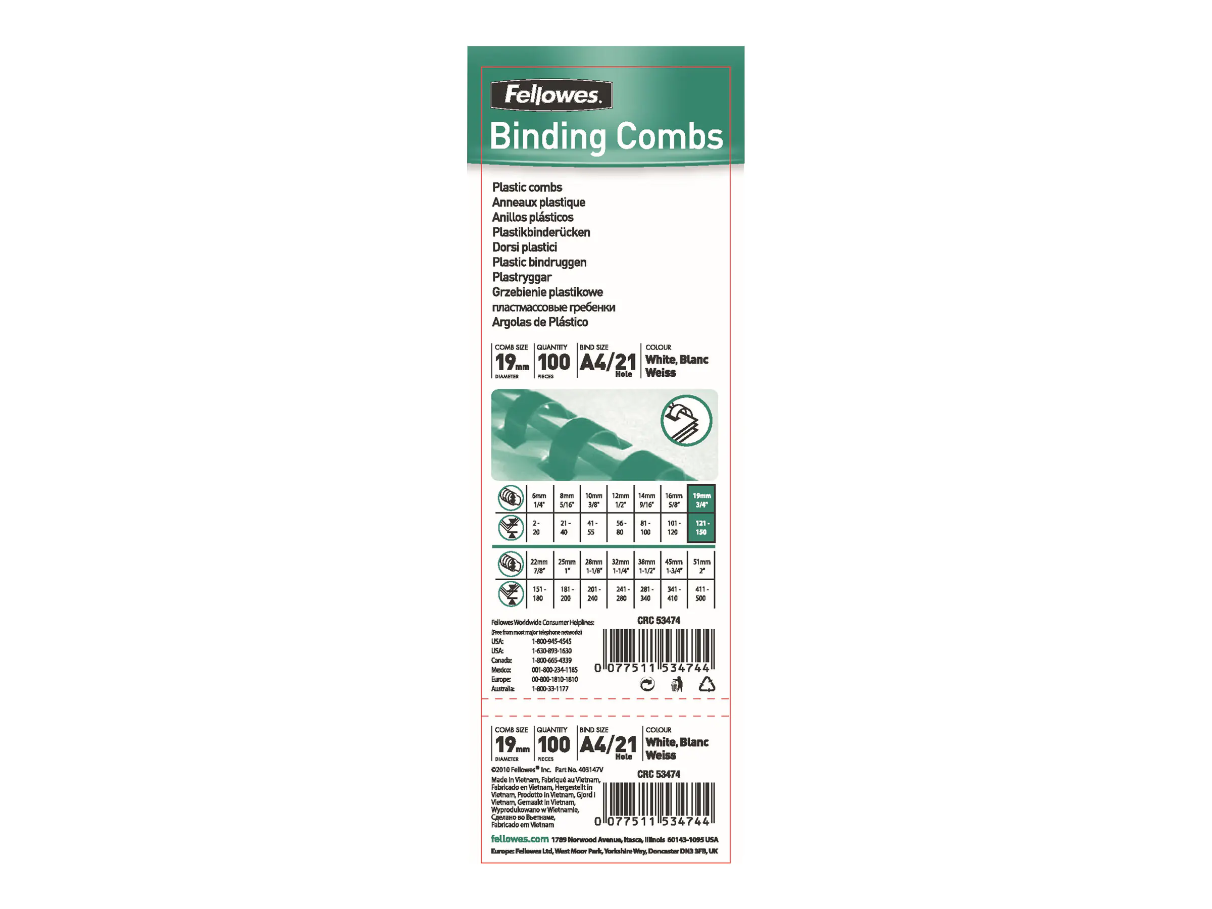 Fellowes Plastic Comb - 19 mm - 30 cm - A4 (210 x 297 mm) 5347405