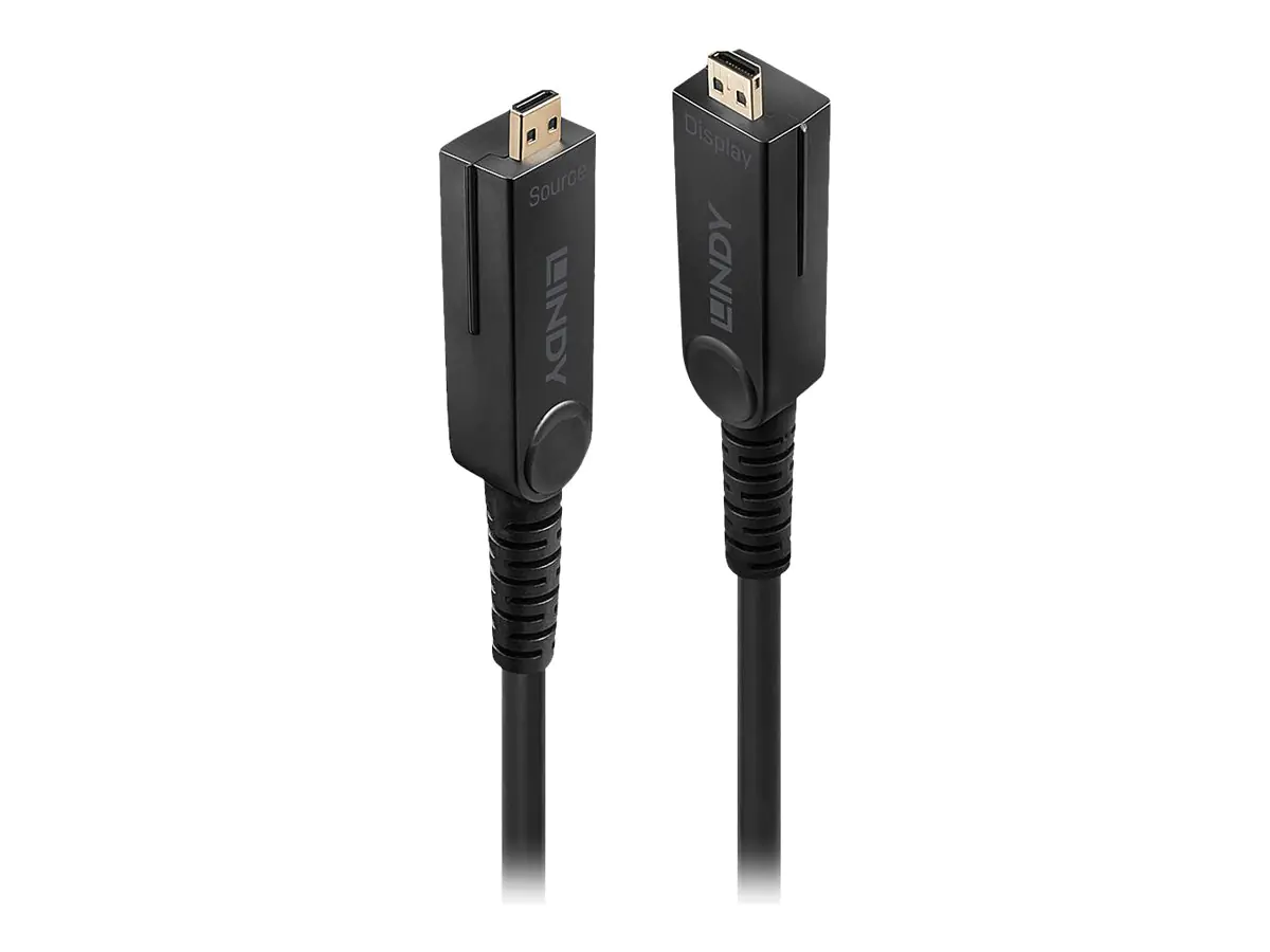 Lindy - HDMI-Kabel - 50 m - Geschützter Hybridkupfer/Faseroptik - Schwarz - rund, 4K Unterstützung