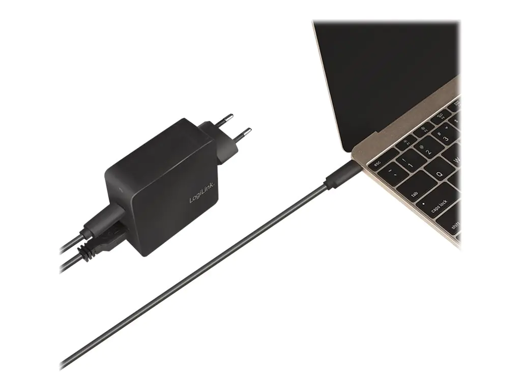 LogiLink USB-C 2-Port Wall Charger - Netzteil - 65 Watt - 3.25 A - 2 Ausgabeanschlussstellen (USB, 24 pin USB-C) - Schwarz - Europa