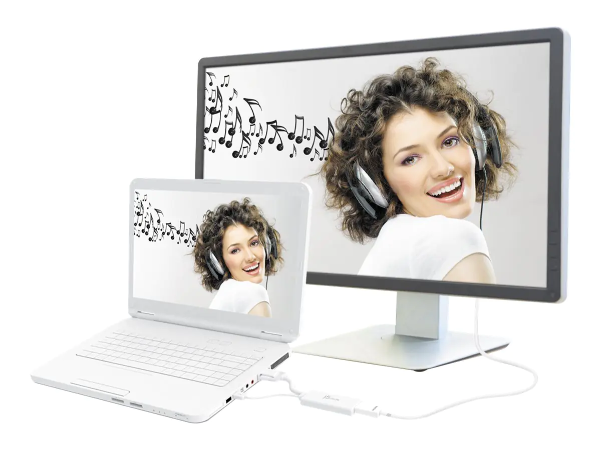 j5create JDA214 - Adapterkabel - HDMI weiblich zu USB, HD-15 (VGA) männlich - 17.6 cm - weiß - 1920 x 1200 Support