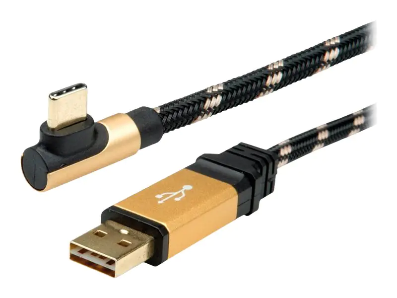 Roline Gold - USB-Kabel - USB (M) zu 24 pin USB-C (M) gewinkelt - USB 2.0 - 1.8 m - Schwarz/Gold