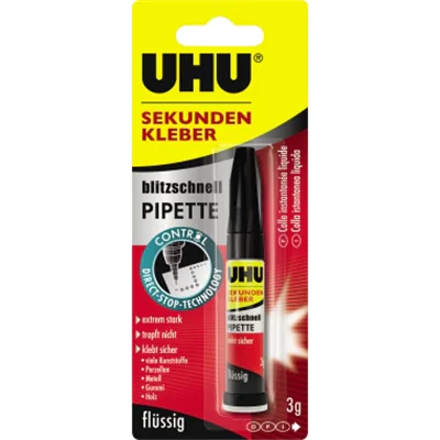 UHU Sekundenkleber, Gel, 12 h, 10 °C, Sichtverpackung 45570