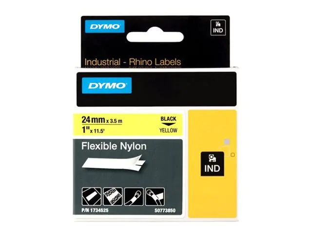 Dymo RhinoPRO Flexible Nylon - Nylon - Schwarz auf Gelb - Roll (2.4 cm x 3.5 m)