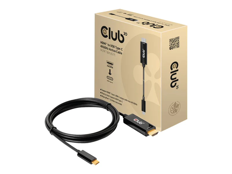 Club 3D - Adapterkabel - HDMI männlich zu 24 pin USB-C männlich - 1.8 m - aktiv, unterstützt 4K 60 Hz (4096 x 2160) Club 3D - Adapterkabel - HDMI männlich zu 24 pin USB-C männlich - 1.8 m - aktiv, unterstützt 4K 60 Hz (4096 x 2160)