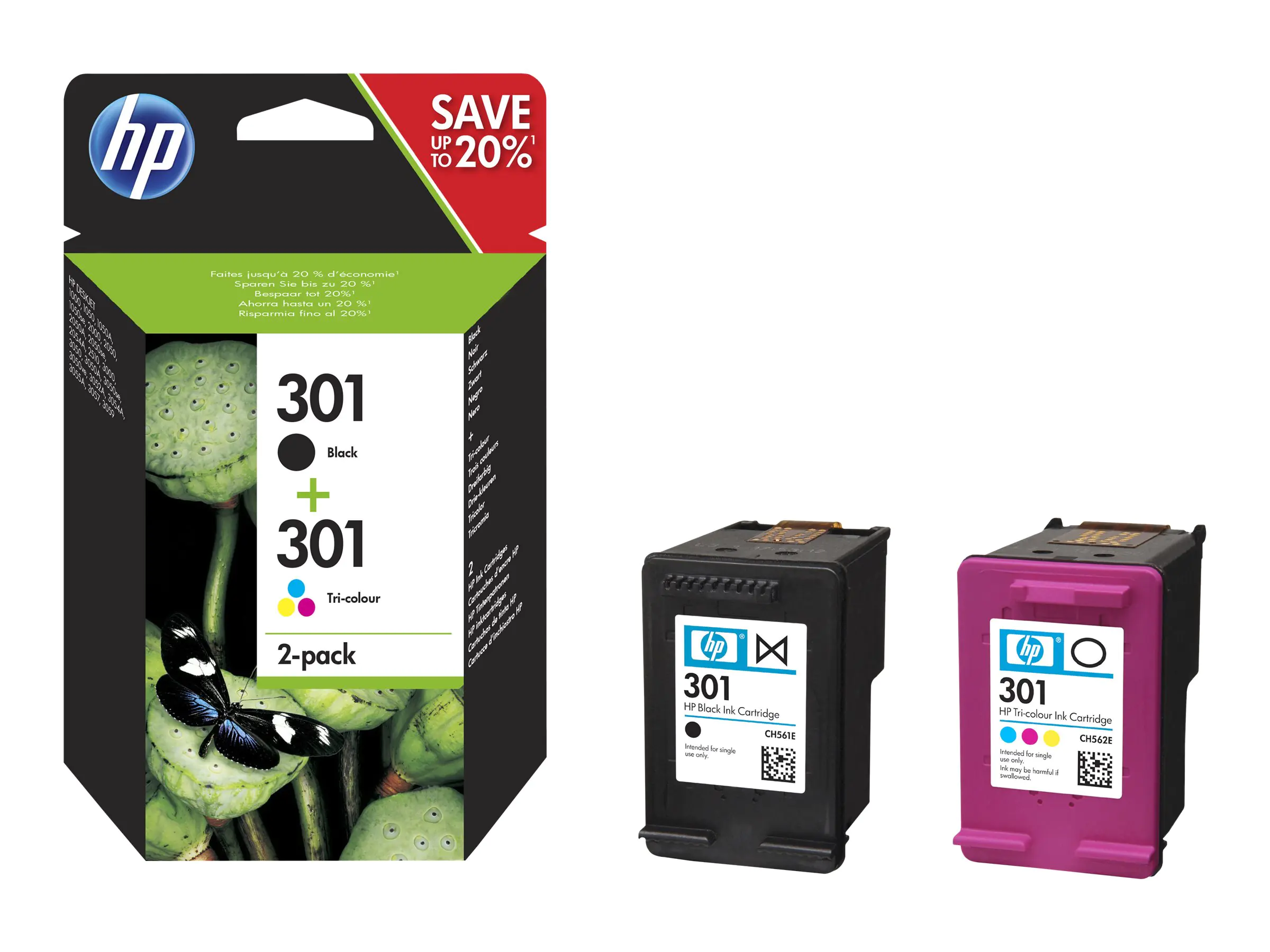 HP Tinte Multipack N9J72AE 301 Schwarz + Color BK = 190 Seiten / Color = 165 Seiten BK = 3 ml /