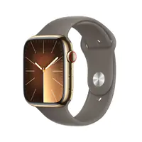 Apple Watch Series 9 (GPS + Cellular) - 45 mm - Gold, Edelstahl - intelligente Uhr mit Sportband - Flouroelastomer - Clay - Bandgröße: S/M - 64 GB - Wi-Fi, Bluetooth, UWB, LTE - 4G - 51.5 g