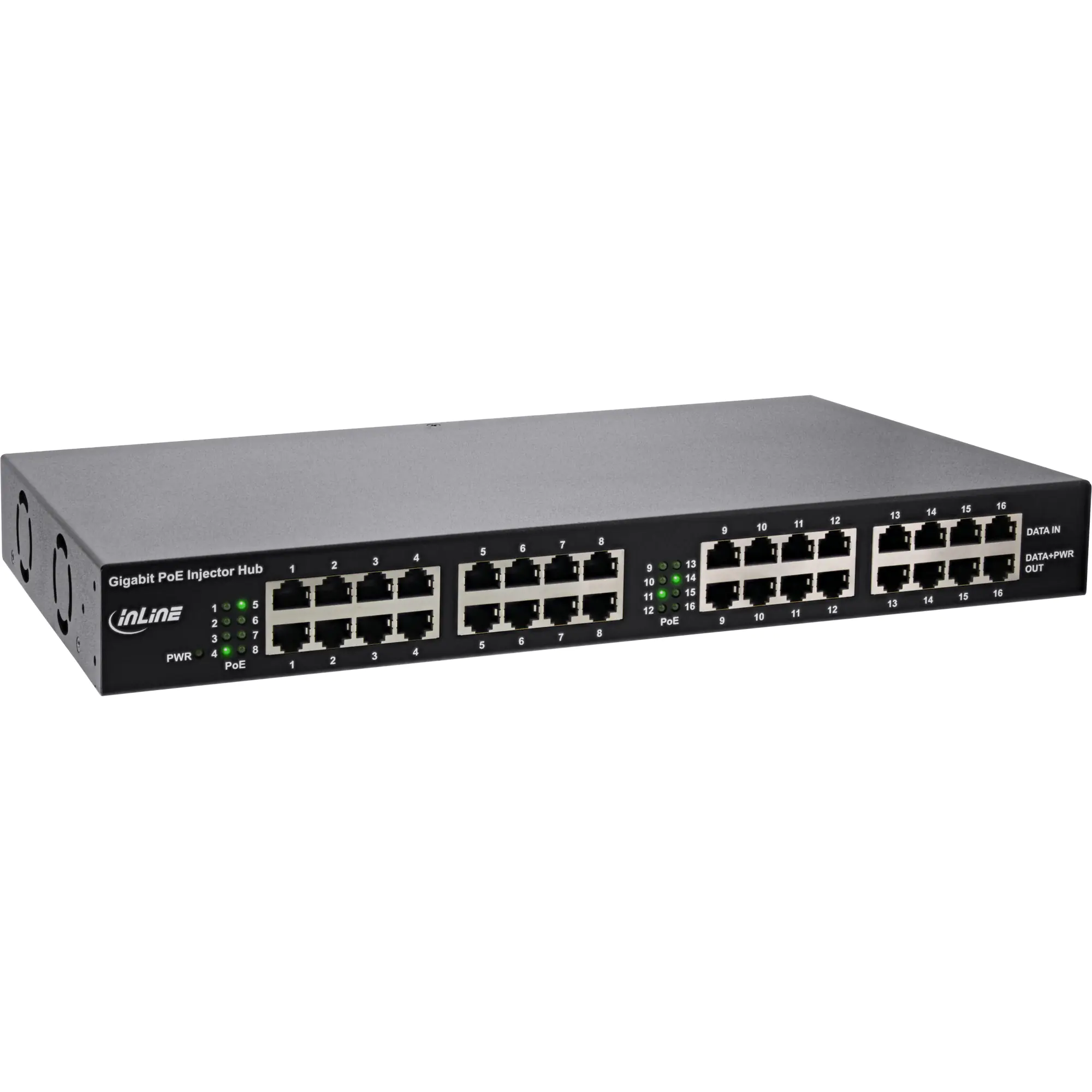 InLine PoE+ Gigabit Netzwerk Injektor Hub 16 Port (16x PoE+) - 1Gb/s - 19"1HE 32316H