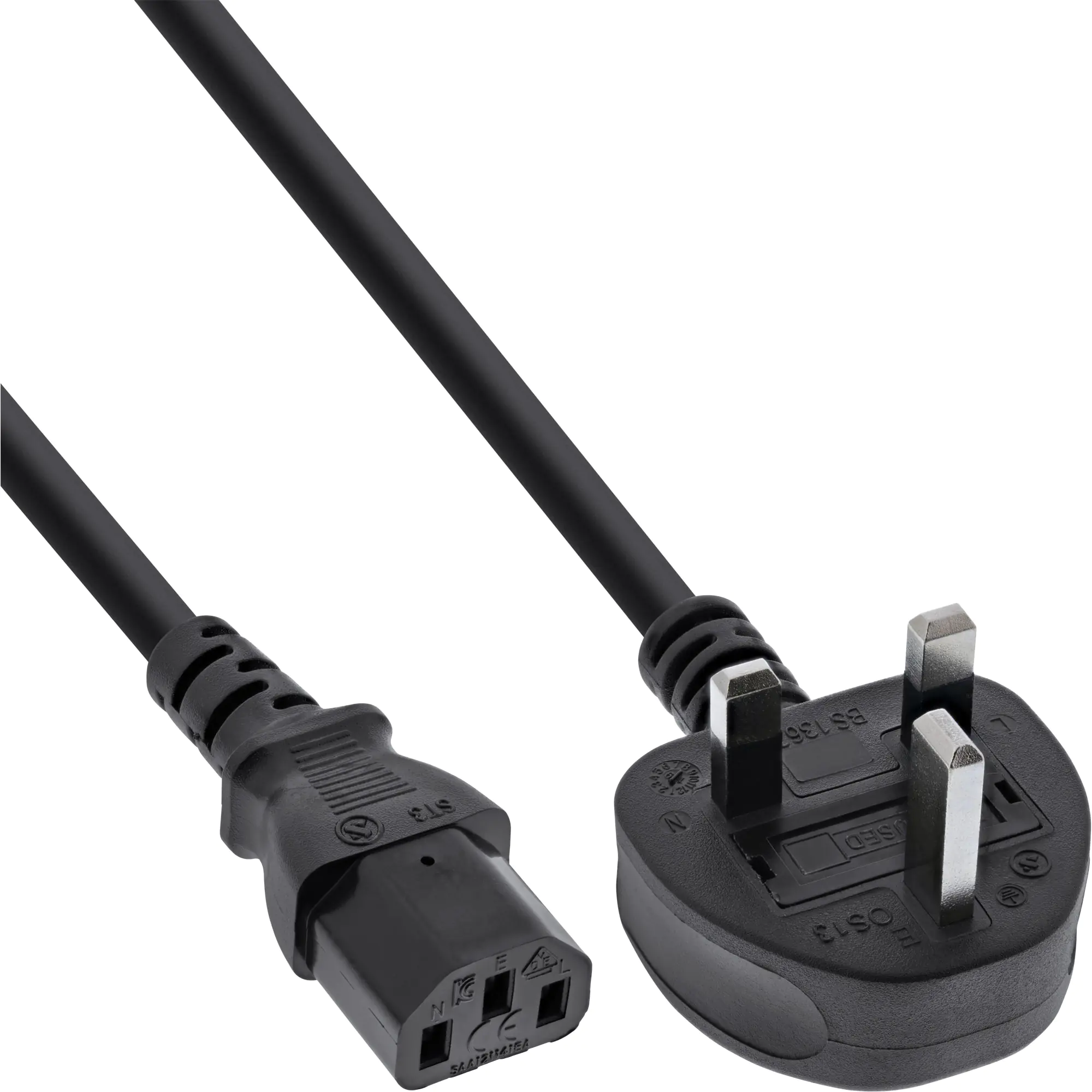 InLine - Stromkabel - BS 1363 (S) bis IEC 60320 C13 - 250 V - 5 m - Schwarz - Großbritannien und Nordirland