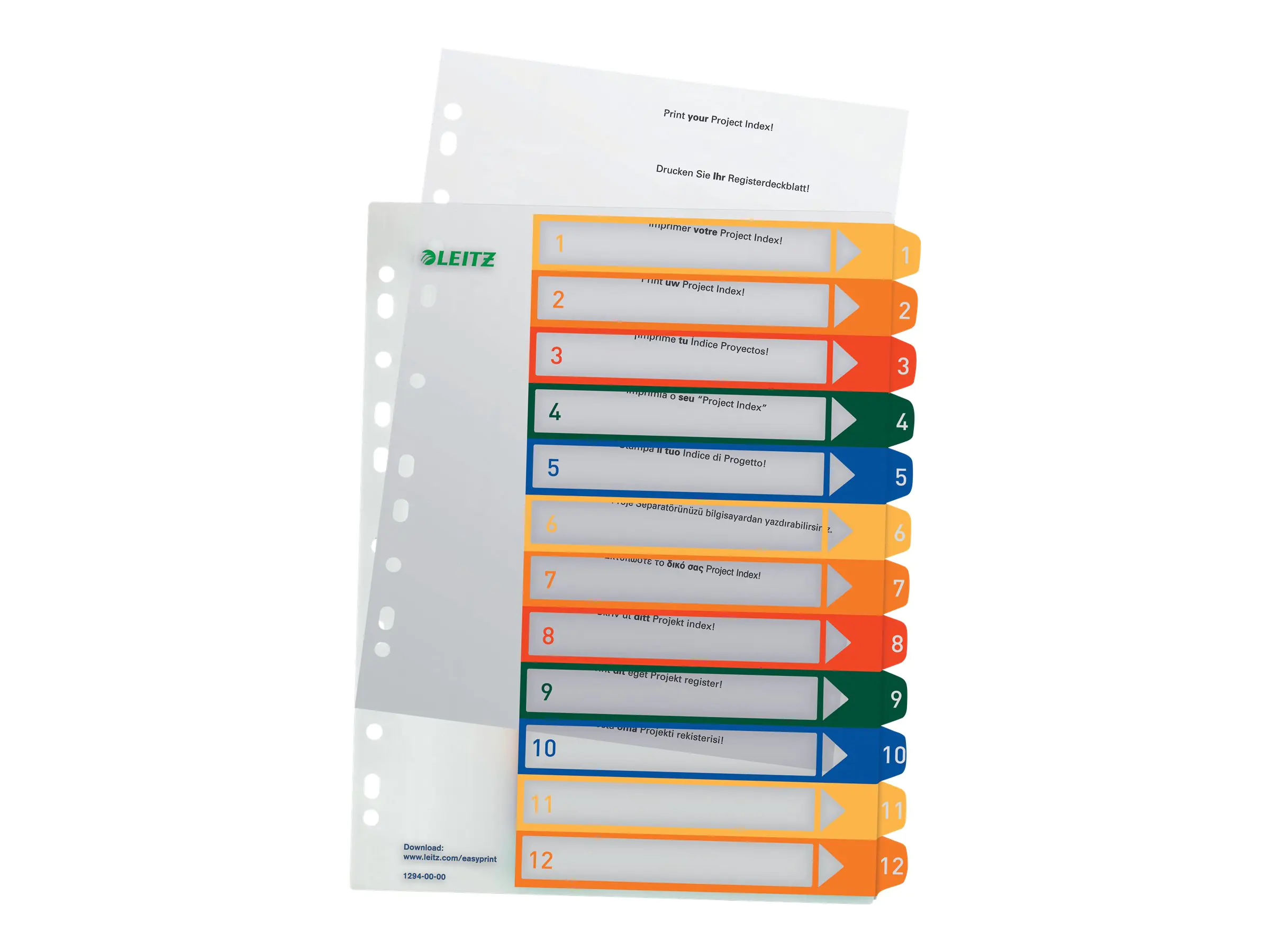 Leitz Register 12940000 DIN A4 1-12 volle Höhe PP farbig/transparent