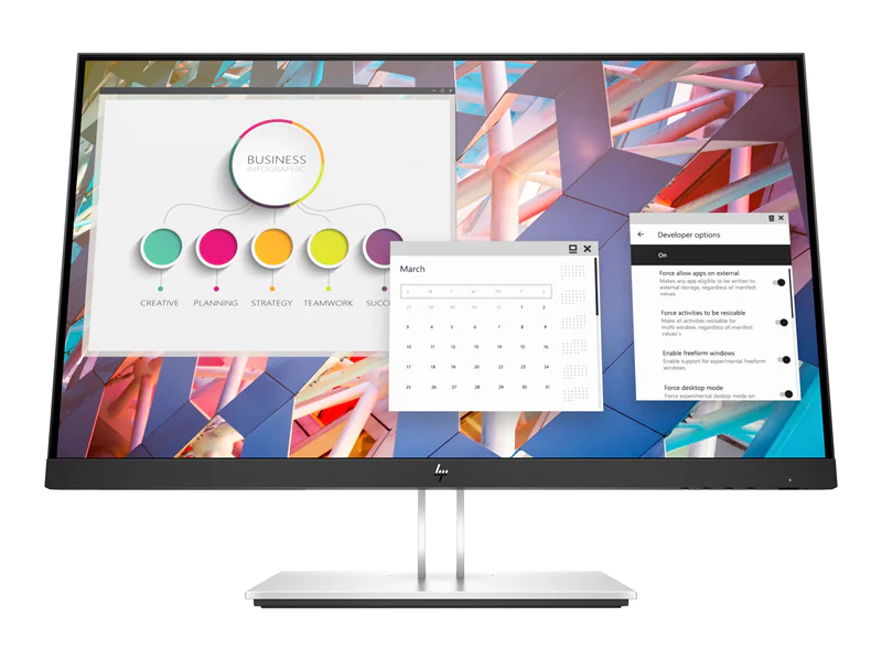 HP E24 G4 - E-Series - LED-Monitor - 60.5 cm (23.8") - 1920 x 1080 Full HD (1080p) @ 60 Hz - IPS - 250 cd/m² - 1000:1 - 5 ms - HDMI, VGA, DisplayPort - Silber (Halter), schwarzer Kopf