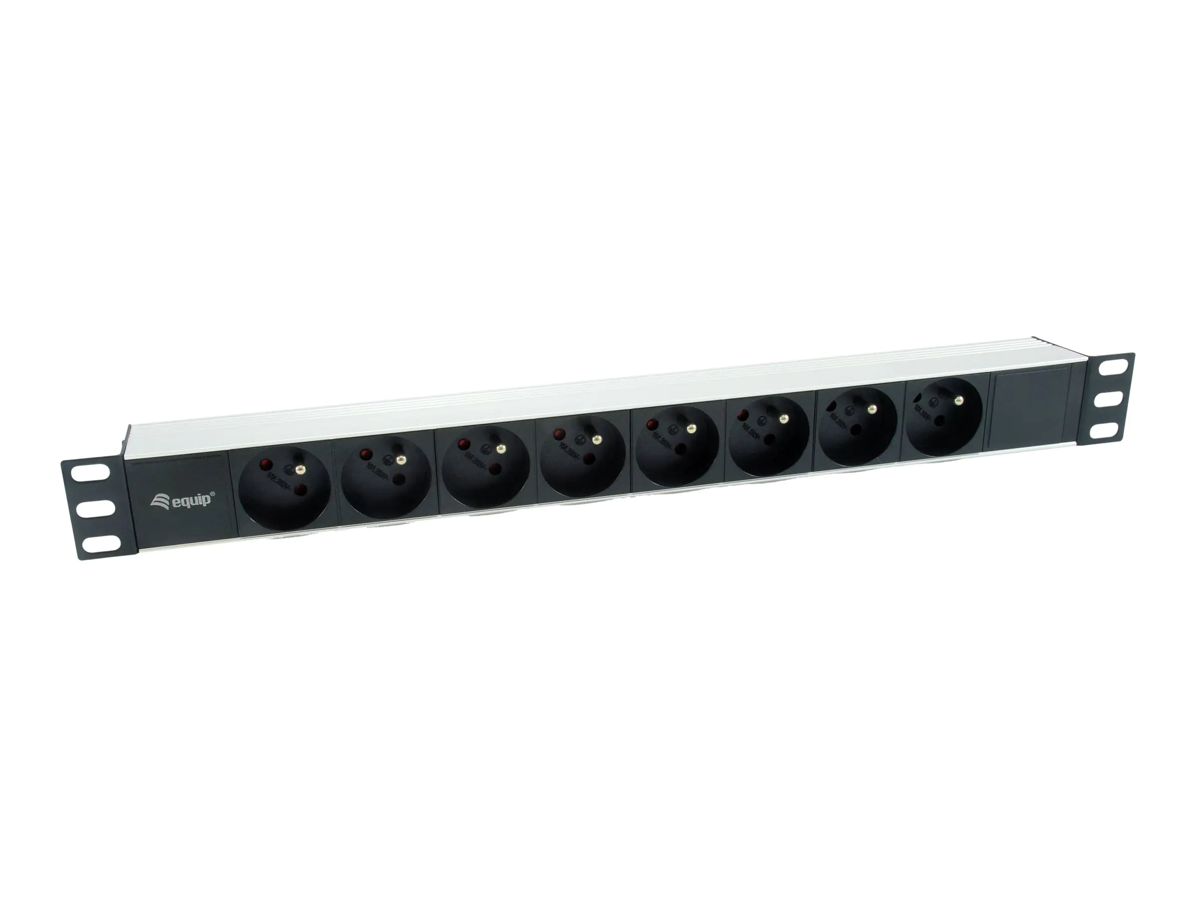 equip Pro - Stromverteilungseinheit (Rack - einbaufähig) - Wechselstrom 220-240 V - 3500 Watt - Eingabe, Eingang power CEE 7/7 - Ausgangsanschlüsse: 8 (NF C61-314) - 1U - 48.3 cm (19") - 1.8 m Schnur - Frankreich - Schwarz, Silber