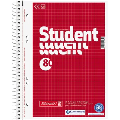 Brunnen 106787201, Einfarbig, Rot, A5, 80 Blätter, 70 g/m², Kariertes Papier