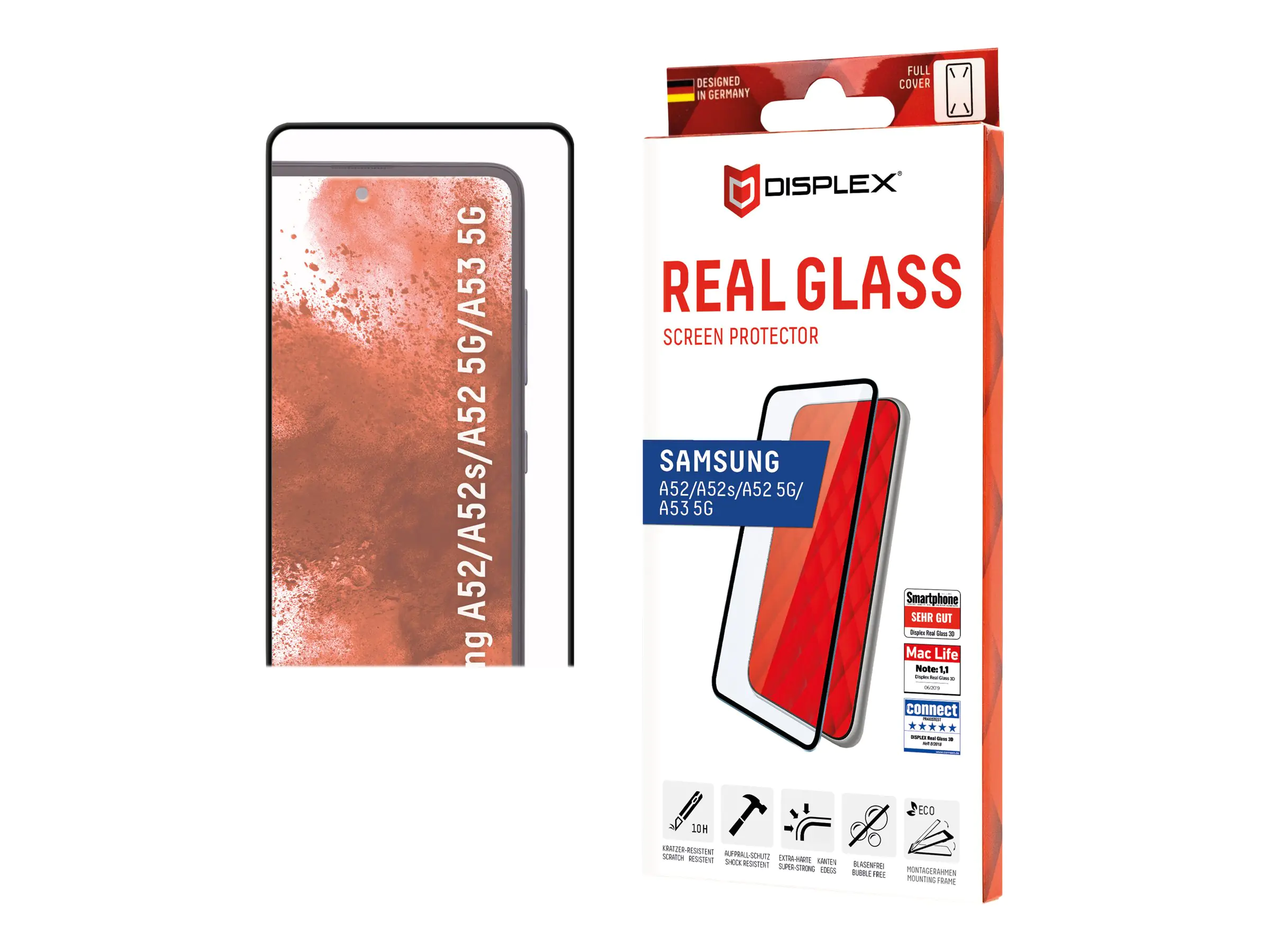 DISPLEX Real Glass - Bildschirmschutz für Handy - volle Abdeckung - 3D - Glas - Rahmenfarbe schwarz - für Samsung Galaxy A52, A52s 5G, A53 5G