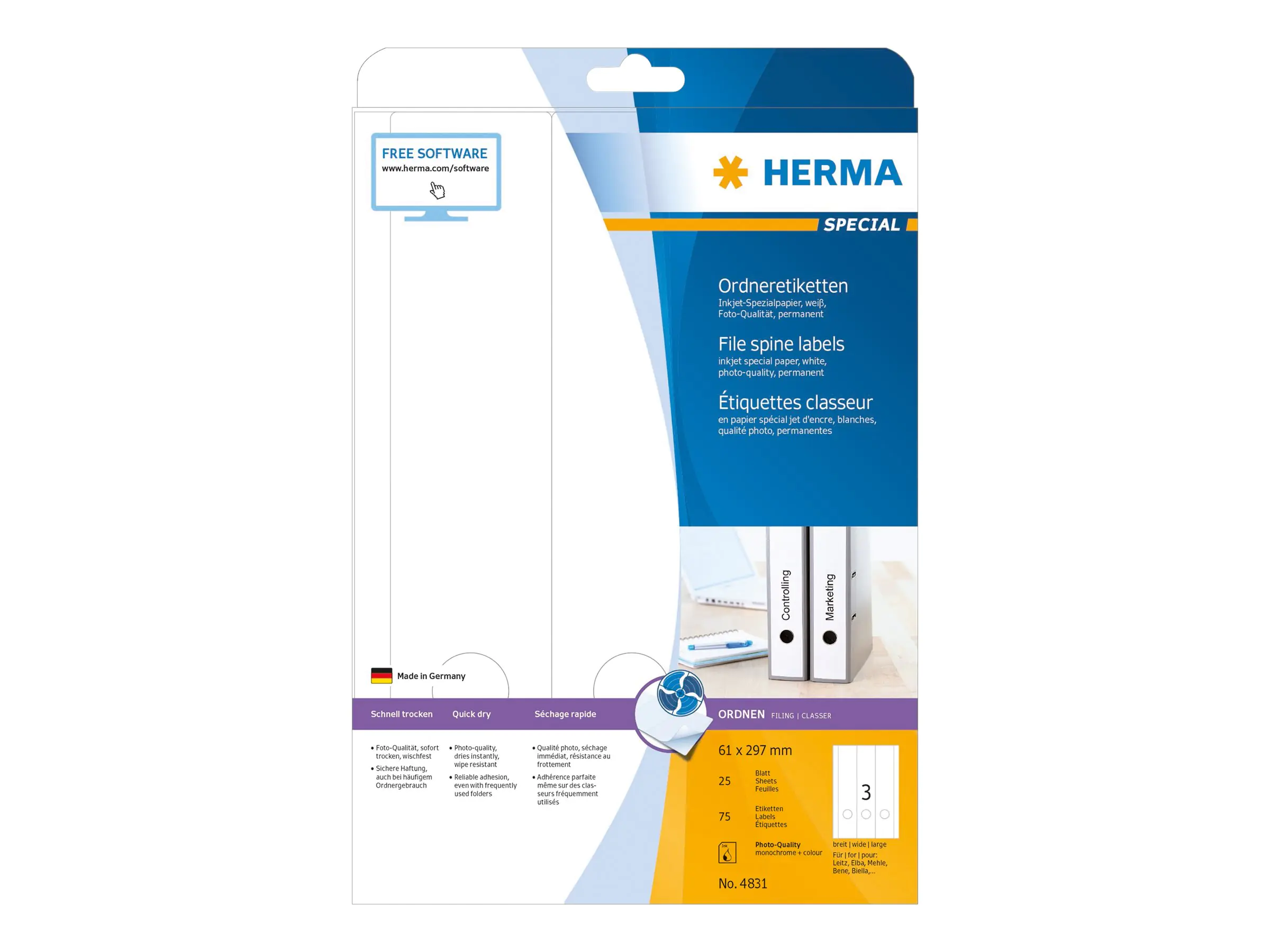 HERMA Ordneretikett 4831 61x297mm weiß 75 St.Pack.
