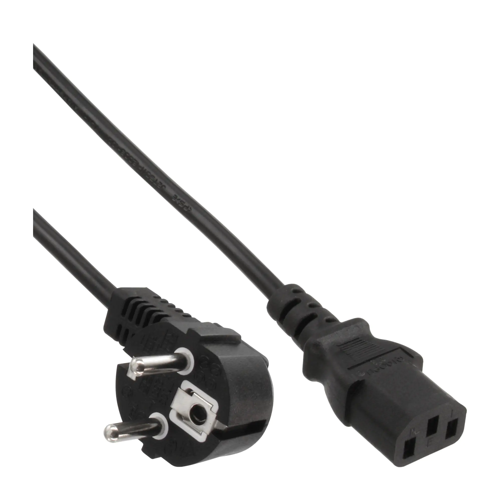 InLine - Stromkabel - power IEC 60320 C13 zu power CEE 7/7 (M) gewinkelt - 250 V - 10 A - 5 m - geformt - Schwarz (Packung mit 15)