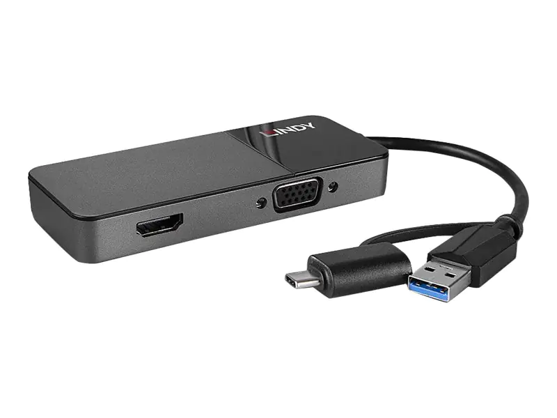 Lindy - Videoadapter - USB Typ A männlich zu HD-15 (VGA), HDMI - 10 cm - Schwarz