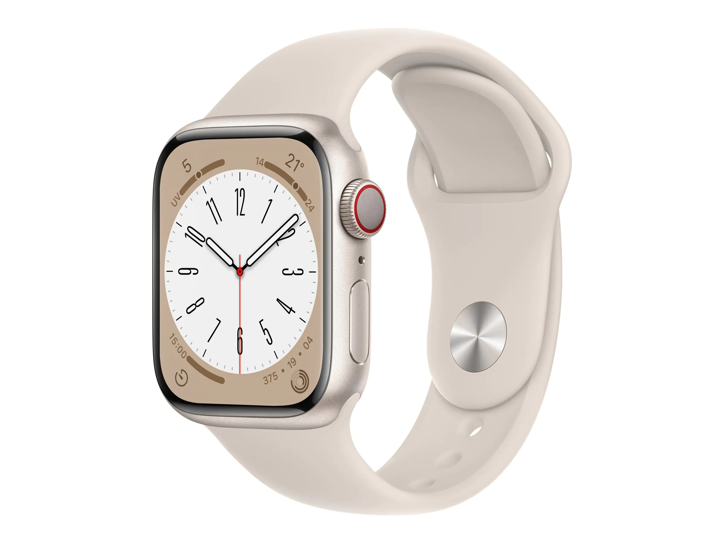 Apple Watch Series 8 (GPS) - 41 mm - Starlight Aluminium - intelligente Uhr mit Sportband - Flouroelastomer - Starlight - Bandgröße: regelmäßig - 32 GB - Wi-Fi, Bluetooth - 32 g