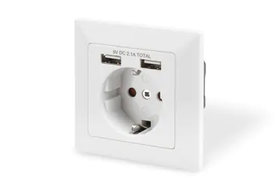 Digitus - Steckdosenauslass - 2P+E - USB, Typ F, USB Typ-C - 1 Steckdose, 2 USB-Anschlüsse - 2.1 A - RAL 9003, Pure White