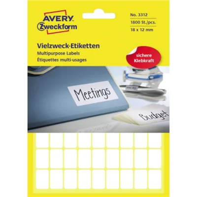 Avery Zweckform Vielzwecketikett 3312 18x12mm weiß 1.800 St./Pack. Avery Zweckform Vielzwecketikett 3312 18x12mm weiß 1.800 St./Pack.
