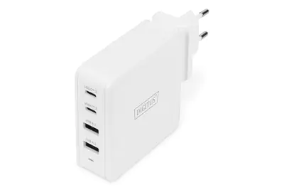 Digitus - Netzteil - 100 Watt - 5 A - PD 3.0 - 4 Ausgabeanschlussstellen (2 x USB, 2 x USB-C) - auf Kabel: USB-C - weiß
