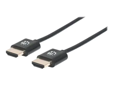 Manhattan HDMI Cable with Ethernet (Ultra Thin), 4K@60Hz (Premium High Speed), 1m, Male to Male, Black, Ultra HD 4k x 2k, Fully Shielded, Gold Plated Contacts, Lifetime Warranty, Polybag - HDMI-Kabel mit Ethernet - HDMI männlich zu HDMI männlich - 1 m - D