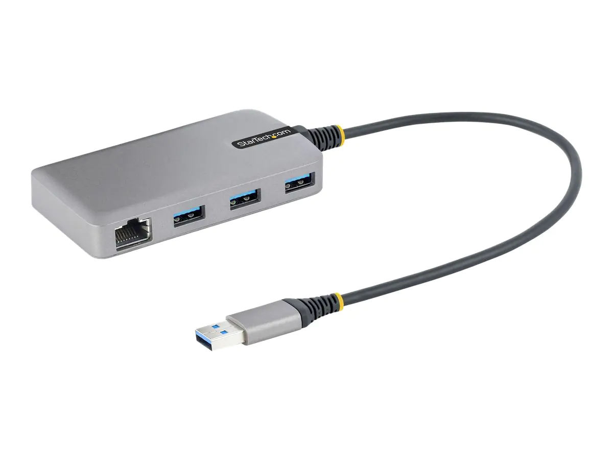 StarTech 3-Port USB Hub with Ethernet, 3x USB-A Ports, Gigabit Ethernet RJ45, USB 3.0 5Gbps, Bus-Powered, USB Hub w/ GbE and 1ft/30cm Long Cable, Portable Laptop USB Hub - USB Expansion Hub w/ Ethernet Adapter (5G3AGBB-USB-A-HUB) - Hub - 3 x USB 3.2 Gen 1